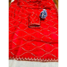 Generic Women's Jimmy Choo Embellished Saree With Unstitched Blouse 5.5Mtr�(Red)