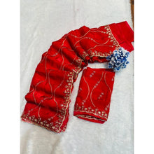 Generic Women's Jimmy Choo Embellished Saree With Unstitched Blouse 5.5Mtr�(Red)