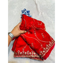 Generic Women's Jimmy Choo Embellished Saree With Unstitched Blouse 5.5Mtr�(Red)