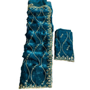 Generic Women's Jimmy Choo Embellished Saree With Unstitched Blouse 5.5Mtr�(Teal)