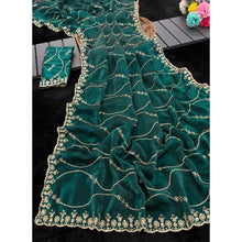 Generic Women's Jimmy Choo Embellished Saree With Unstitched Blouse 5.5Mtr�(Teal)