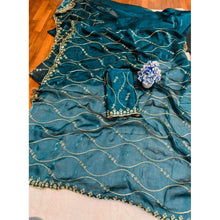 Generic Women's Jimmy Choo Embellished Saree With Unstitched Blouse 5.5Mtr�(Teal)