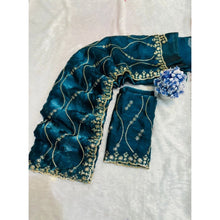 Generic Women's Jimmy Choo Embellished Saree With Unstitched Blouse 5.5Mtr�(Teal)