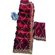 Generic Women's Jimmy Choo Embellished Saree With Unstitched Blouse 5.5Mtr�(Wine)