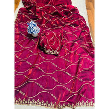Generic Women's Jimmy Choo Embellished Saree With Unstitched Blouse 5.5Mtr�(Wine)