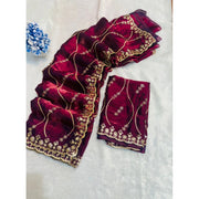 Generic Women's Jimmy Choo Embellished Saree With Unstitched Blouse 5.5Mtr�(Wine)