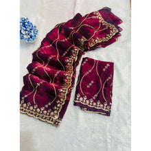 Generic Women's Jimmy Choo Embellished Saree With Unstitched Blouse 5.5Mtr�(Wine)