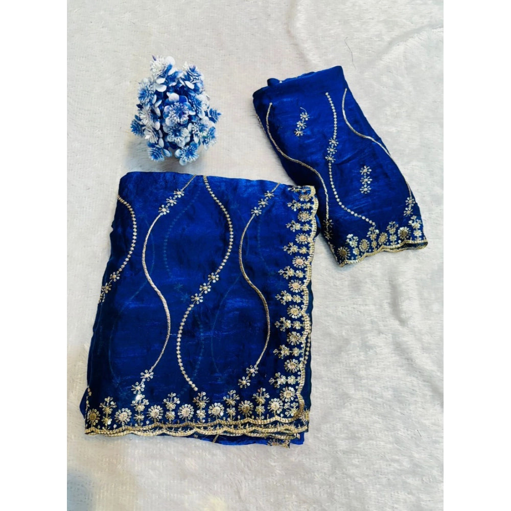 Generic Women's Jimmy Choo Embellished Saree With Unstitched Blouse 5.5Mtr�(Royal Blue)
