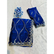 Generic Women's Jimmy Choo Embellished Saree With Unstitched Blouse 5.5Mtr�(Royal Blue)