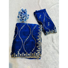Generic Women's Jimmy Choo Embellished Saree With Unstitched Blouse 5.5Mtr�(Royal Blue)