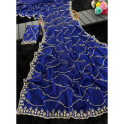 Generic Women's Jimmy Choo Embellished Saree With Unstitched Blouse 5.5Mtr�(Royal Blue)