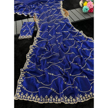 Generic Women's Jimmy Choo Embellished Saree With Unstitched Blouse 5.5Mtr�(Royal Blue)