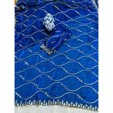 Generic Women's Jimmy Choo Embellished Saree With Unstitched Blouse 5.5Mtr�(Royal Blue)
