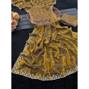 Generic Women's Jimmy Choo Embellished Saree With Unstitched Blouse 5.5Mtr�(Mustard-Yellow)