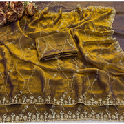 Generic Women's Jimmy Choo Embellished Saree With Unstitched Blouse 5.5Mtr�(Mustard-Yellow)