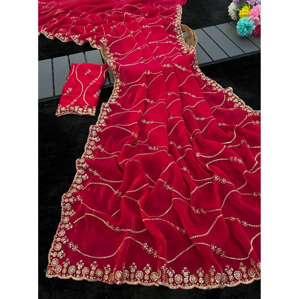 Generic Women's Jimmy Choo Embellished Saree With Unstitched Blouse 5.5Mtr�(Pink)