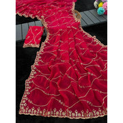 Generic Women's Jimmy Choo Embellished Saree With Unstitched Blouse 5.5Mtr�(Pink)