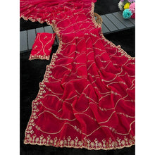 Generic Women's Jimmy Choo Embellished Saree With Unstitched Blouse 5.5Mtr�(Pink)