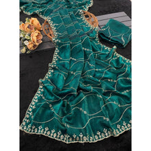 Generic Women's Jimmy Choo Embellished Saree With Unstitched Blouse 5.5Mtr�(Bottle Green)