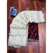 Generic Women's Jimmy Choo Embellished Saree With Unstitched Blouse 5.5Mtr�(White)