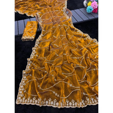 Generic Women's Jimmy Choo Embellished Saree With Unstitched Blouse 5.5Mtr�(Yellow)