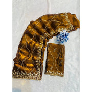 Generic Women's Jimmy Choo Embellished Saree With Unstitched Blouse 5.5Mtr�(Yellow)