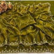 Generic Women's Jimmy Choo Embellished Saree With Unstitched Blouse 5.5Mtr�(Green)