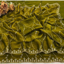 Generic Women's Jimmy Choo Embellished Saree With Unstitched Blouse 5.5Mtr�(Green)