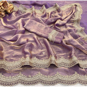 Generic Women's Satin Embellished Saree With Unstitched Blouse 5.5Mtr�(Lavender)