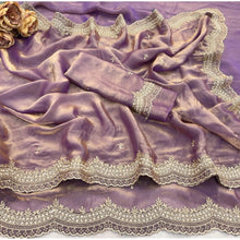 Generic Women's Satin Embellished Saree With Unstitched Blouse 5.5Mtr�(Lavender)