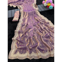 Generic Women's Satin Embellished Saree With Unstitched Blouse 5.5Mtr�(Lavender)