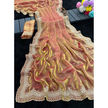 Generic Women's Satin Embellished Saree With Unstitched Blouse 5.5Mtr�(Orange)