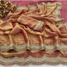 Generic Women's Satin Embellished Saree With Unstitched Blouse 5.5Mtr�(Orange)