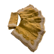Generic Women's Satin Embellished Saree With Unstitched Blouse 5.5Mtr�(Olive-Green)