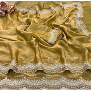 Generic Women's Satin Embellished Saree With Unstitched Blouse 5.5Mtr�(Olive-Green)