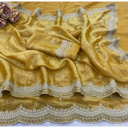 Generic Women's Satin Embellished Saree With Unstitched Blouse 5.5Mtr�(Mustard-Yellow)