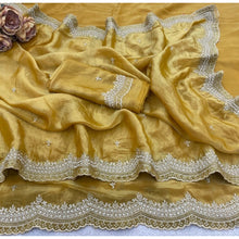 Generic Women's Satin Embellished Saree With Unstitched Blouse 5.5Mtr�(Mustard-Yellow)