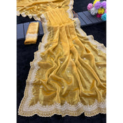 Generic Women's Satin Embellished Saree With Unstitched Blouse 5.5Mtr�(Mustard-Yellow)