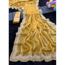 Generic Women's Satin Embellished Saree With Unstitched Blouse 5.5Mtr�(Mustard-Yellow)