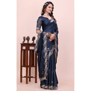 Generic Women's Georgette Embroidered Saree With Unstitched Blouse 5.5Mtr�(Navy Blue)