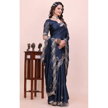 Generic Women's Georgette Embroidered Saree With Unstitched Blouse 5.5Mtr�(Navy Blue)