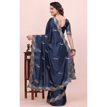 Generic Women's Georgette Embroidered Saree With Unstitched Blouse 5.5Mtr�(Navy Blue)