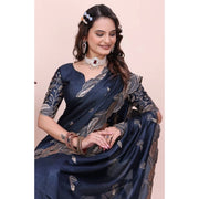 Generic Women's Georgette Embroidered Saree With Unstitched Blouse 5.5Mtr�(Navy Blue)