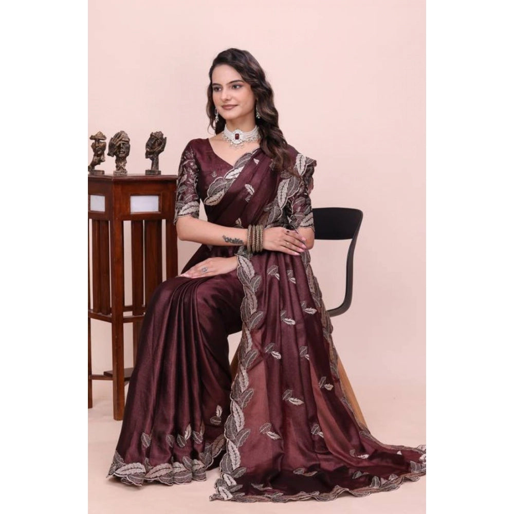 Generic Women's Georgette Embroidered Saree With Unstitched Blouse 5.5Mtr�(Wine)