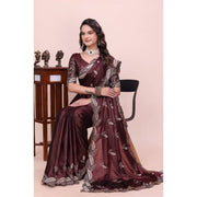 Generic Women's Georgette Embroidered Saree With Unstitched Blouse 5.5Mtr�(Wine)
