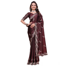 Generic Women's Georgette Embroidered Saree With Unstitched Blouse 5.5Mtr�(Wine)
