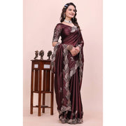 Generic Women's Georgette Embroidered Saree With Unstitched Blouse 5.5Mtr�(Wine)