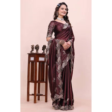 Generic Women's Georgette Embroidered Saree With Unstitched Blouse 5.5Mtr�(Wine)