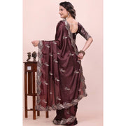 Generic Women's Georgette Embroidered Saree With Unstitched Blouse 5.5Mtr�(Wine)