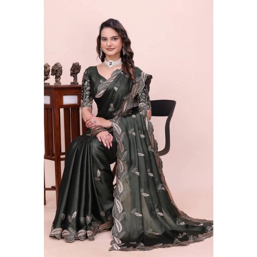 Generic Women's Georgette Embroidered Saree With Unstitched Blouse 5.5Mtr�(Charcoal Green)